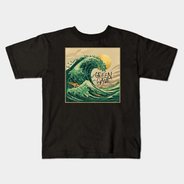 GREEN WAVE Kids T-Shirt by Signum